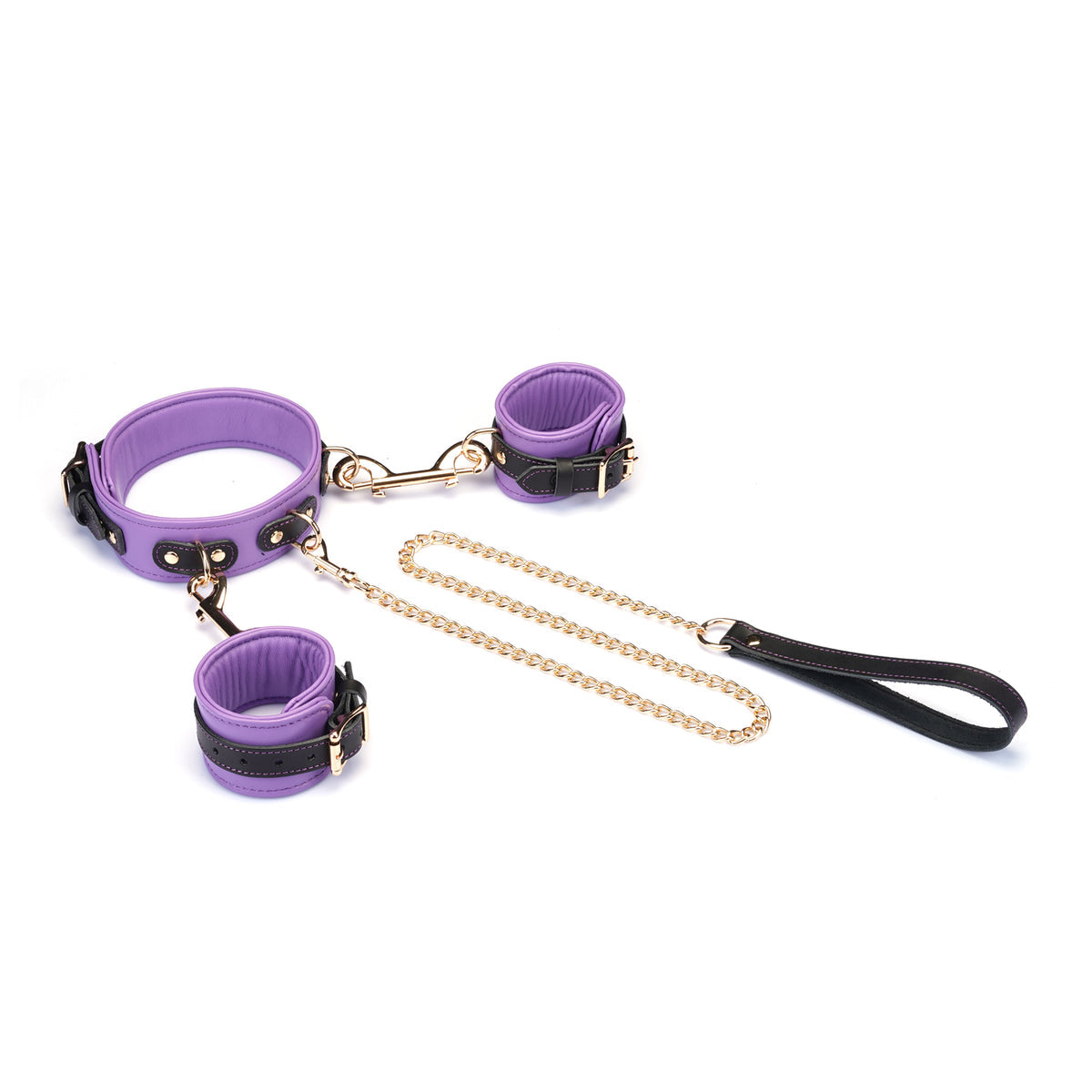 PURP LEATHER COLLAR TO WRIST CUFFS