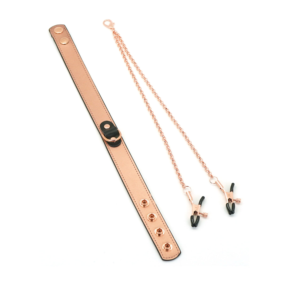 GOLDROSE LEATHER COLLAR WITH NIPPLE CLAMPS
