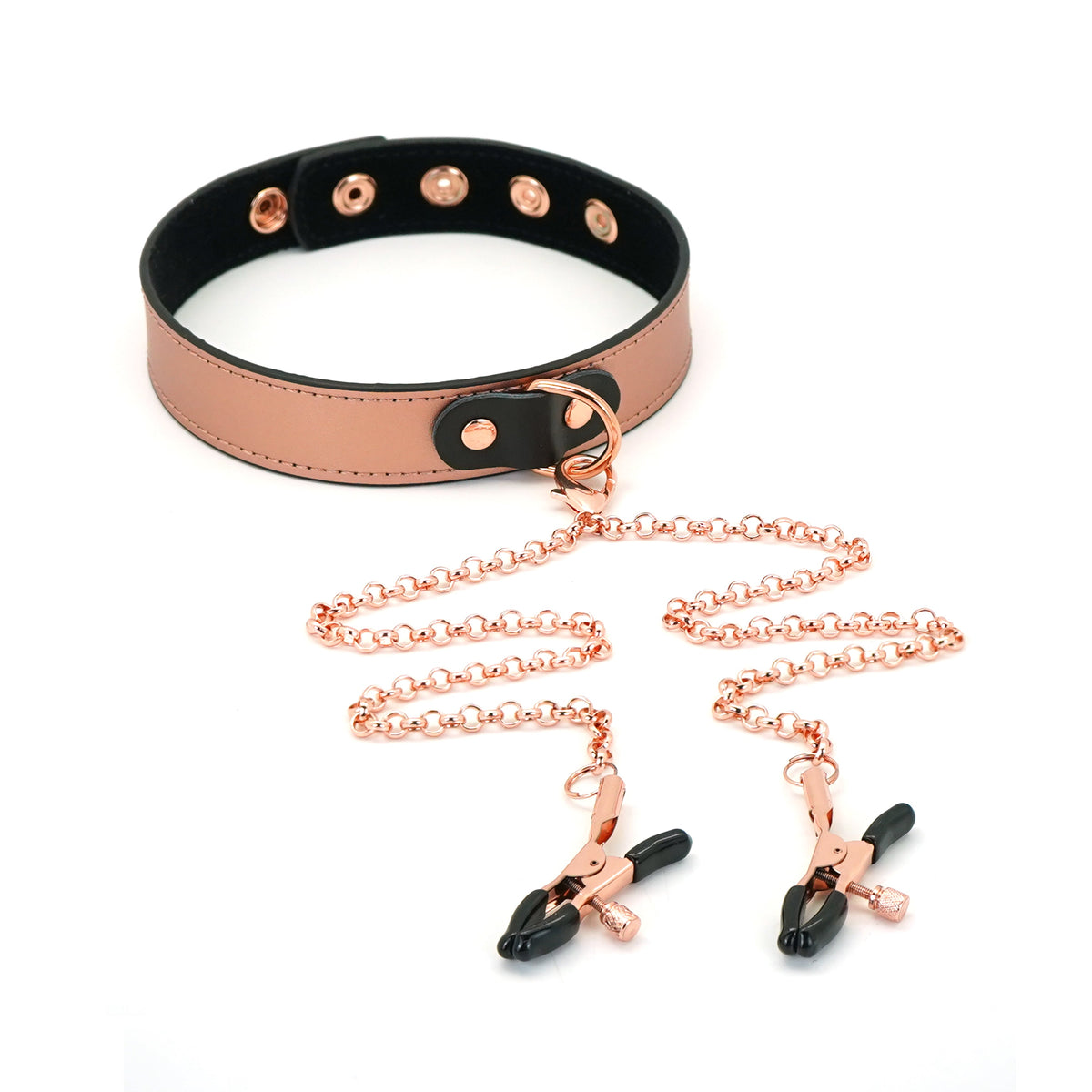 GOLDROSE LEATHER COLLAR WITH NIPPLE CLAMPS