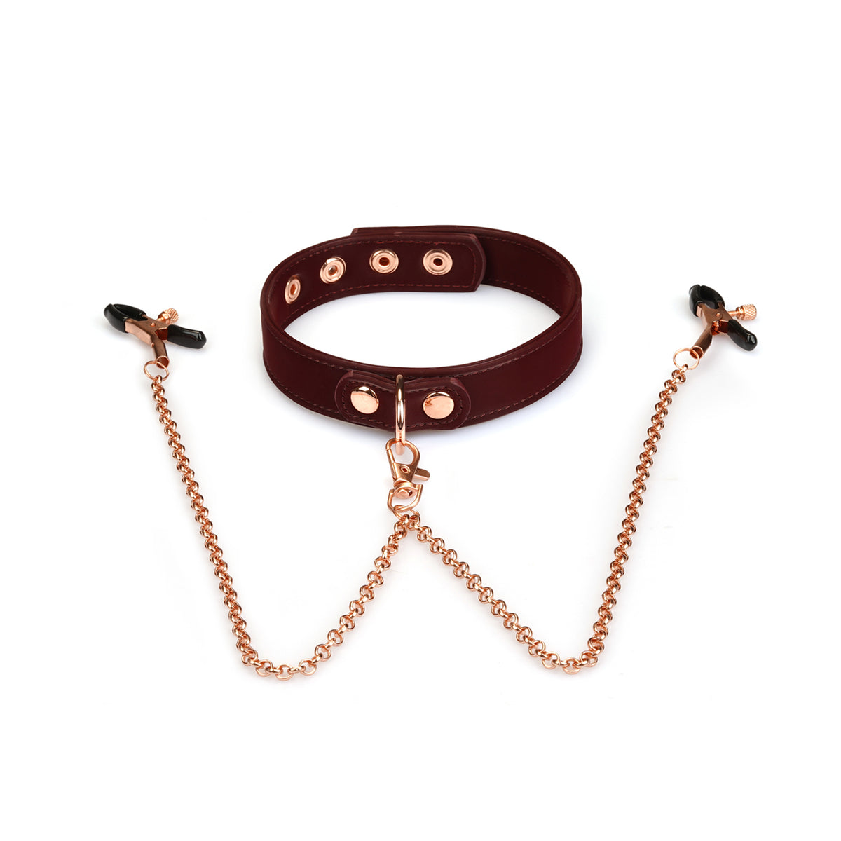 WINE LEATHER COLLAR WITH NIPPLE CLAMPS