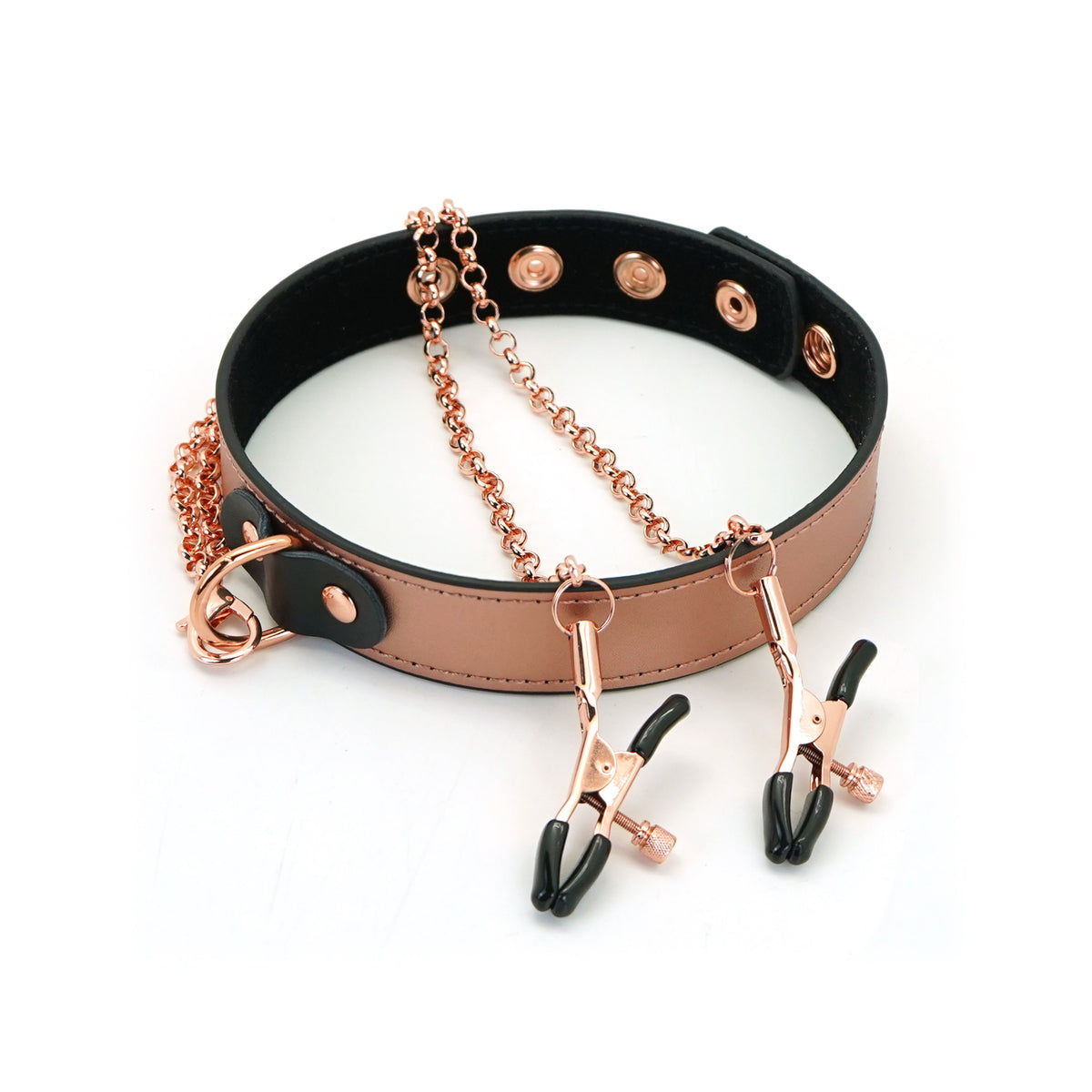 GOLDROSE LEATHER COLLAR WITH NIPPLE CLAMPS
