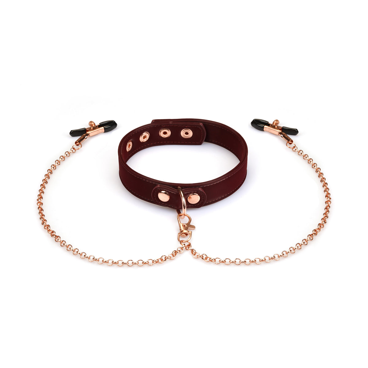 WINE LEATHER COLLAR WITH NIPPLE CLAMPS